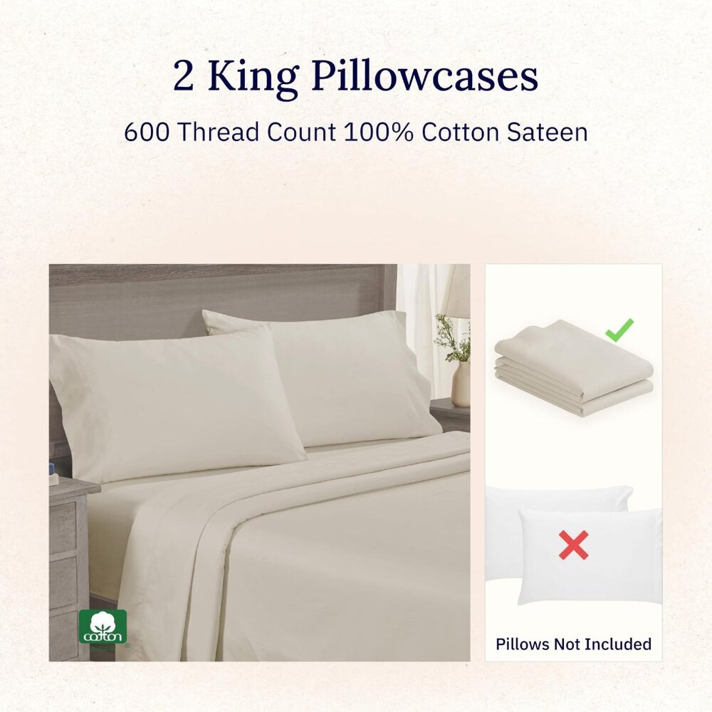 NWT California Design Den Count King Pillow Cases Cream Ivory Off White King - Picture 2 of 11